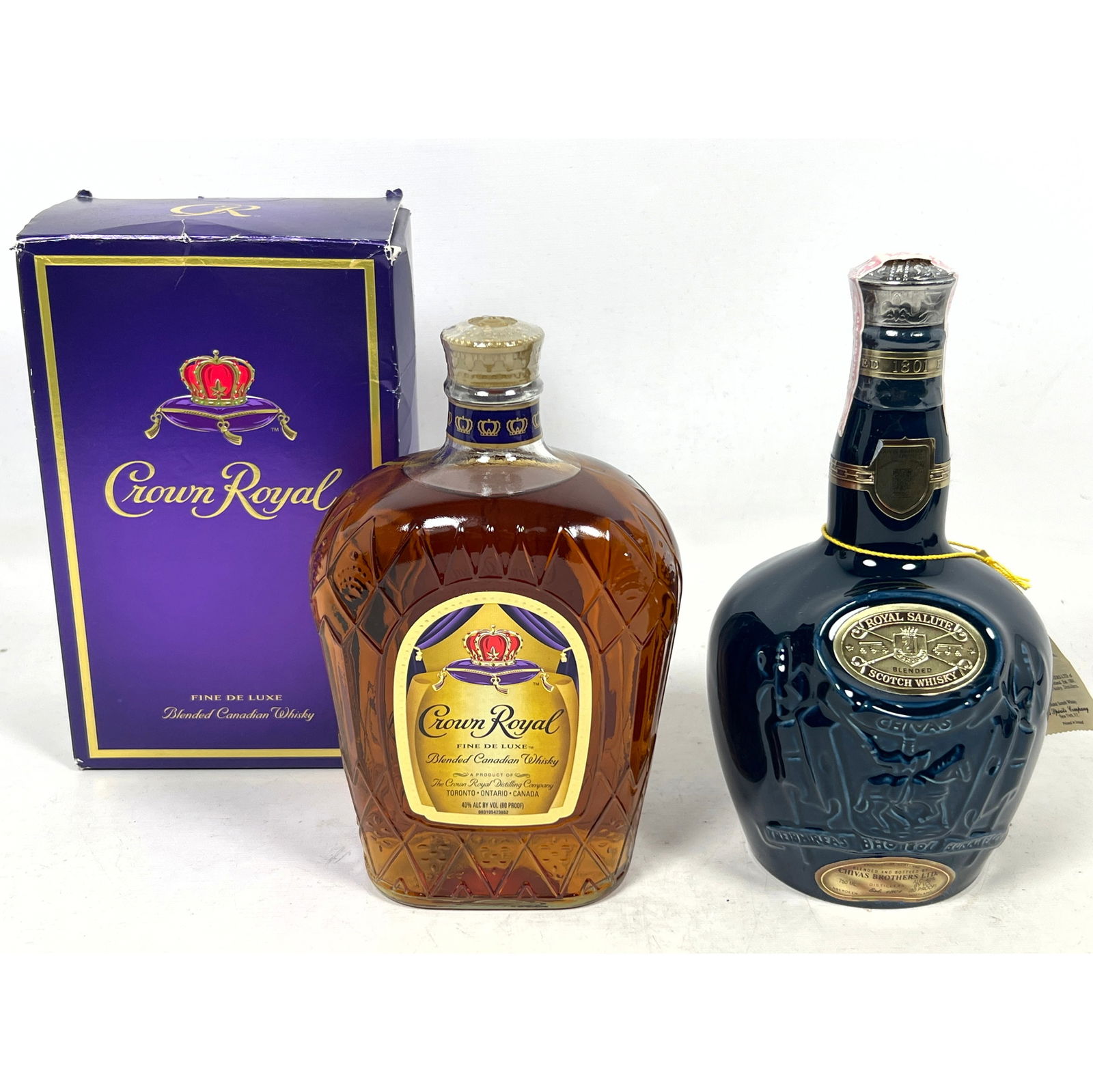 2pcs Whiskey. Crown Royal and Chivaz Royal Salute in Wade Porcelain Bottle. Scotch whisky. (1 of 14)