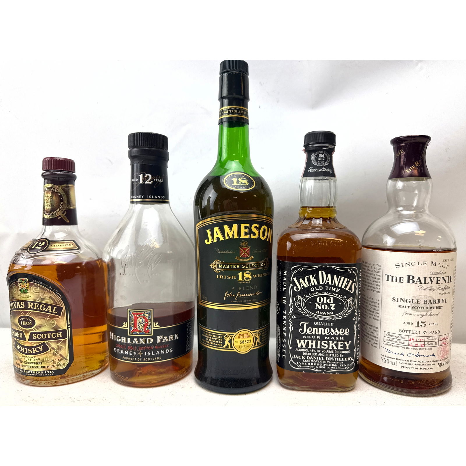 5 Bottles Whiskey. Jameson 18 Year Old Limited Reserve Master Selection Irish Whiskey, bottle number (1 of 13)