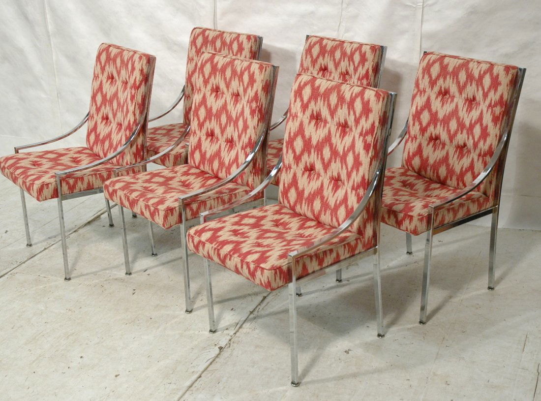 Set 6 BAUGHMAN Dining Chairs. Chrome Frames. Red: Set 6 BAUGHMAN Dining Chairs. Chrome Frames. Red & white bargello fabric. 6 pcs.-- Dimensions: H: 38.5 inches: W: 21 inches: D: 21.5 inches ---