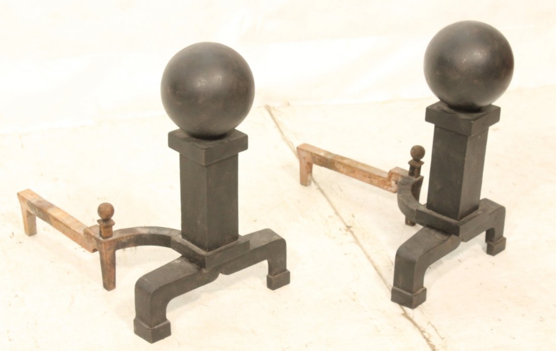 Cannonball Heavy Cast Iron Andirons.: Cannonball Heavy Cast Iron Andirons. -- Dimensions: H: 22 inches: W: 14.25 inches: D: 23 inches ---