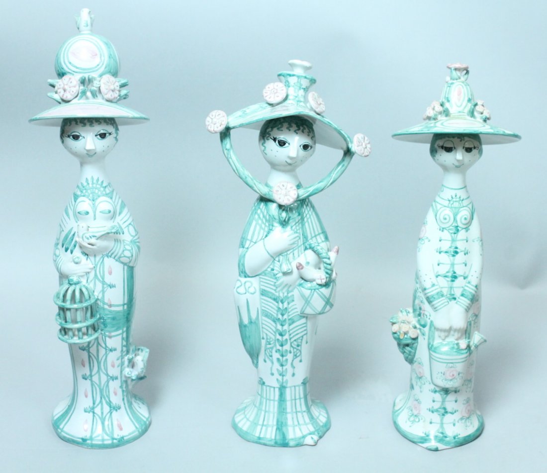 Set 3 BJORN WIINBLAD Pottery Figures. Handmade. D: Set 3 BJORN WIINBLAD Pottery Figures. Handmade. Denmark. Three hand built & hand made ceramic figures. All signed & dated '68 '69. -- Dimensions: H: 14.5 inches: W: 4 inches ---