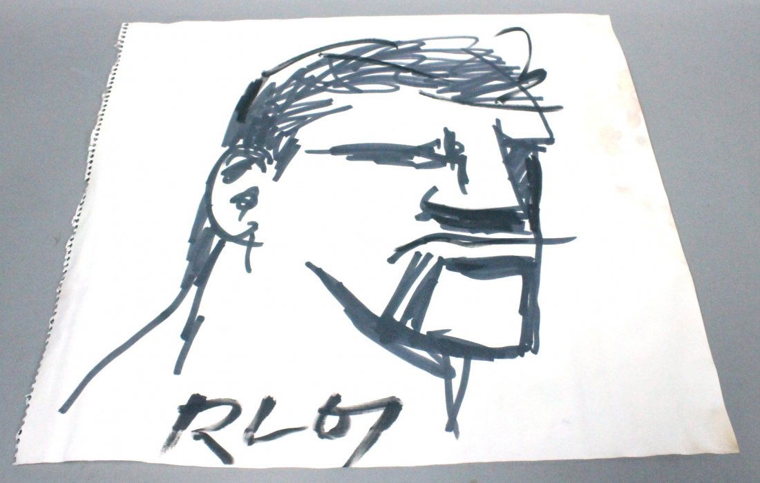 ROBERT LOUGHLIN Ink Drawing on Paper. Portrait. S: ROBERT LOUGHLIN Ink Drawing on Paper. Portrait. Signed RL 07.-- Dimensions: H: 18 inches: W: 19.5 inches --- US Shipping charge: $14