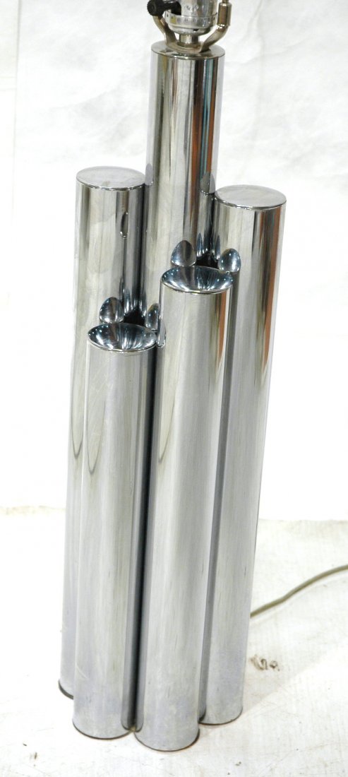 70's Modernist Chrome Column Table Lamp. Multiple: 70's Modernist Chrome Column Table Lamp. Multiple chrome cylinder columns. -- Dimensions: H: 33 inches ---
