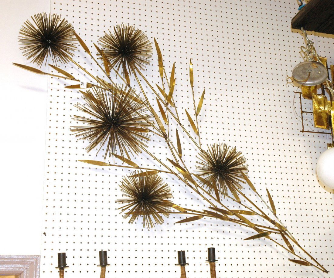 Large C JERE Pom Pom & Leafy Branch Wall Sculptur: Large C JERE Pom Pom & Leafy Branch Wall Sculpture. Signed & dated.-- Dimensions: H: 40 inches: W: 48 inches ---