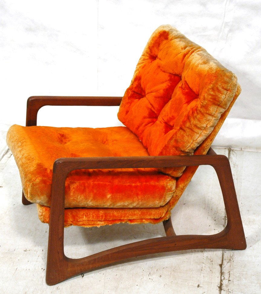 ADRIAN PEARSALL Walnut Lounge Chair. American Mod: ADRIAN PEARSALL Walnut Lounge Chair. American Modern chair with walnut open side frame and plush orange upholstery. -- Dimensions: H: 33.5 inches: W: 31 inches: D: 37 inches ---