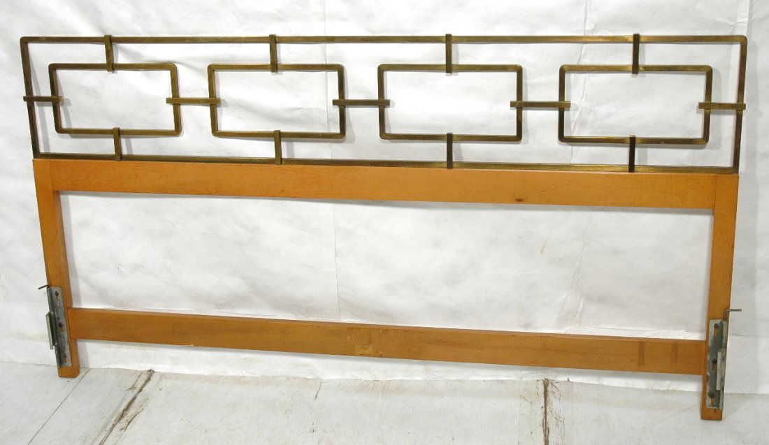 KITTINGER Modernist Brass Wood King Size Headboar: KITTINGER Modernist Brass Wood King Size Headboard. Square solid brass construction. -- Dimensions: H: 34.5 inches: L: 80 inches ---