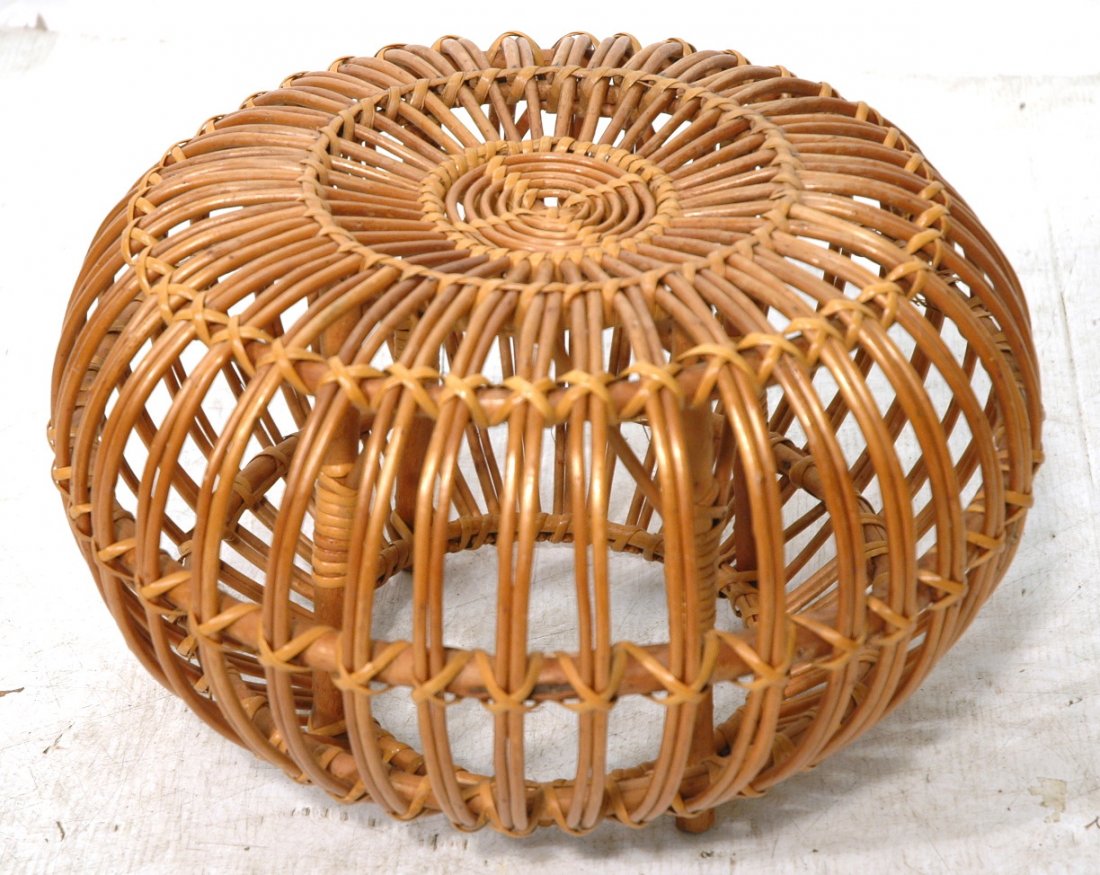 FRANCO ALBINI Small Woven Rattan Poof Stool.: FRANCO ALBINI Small Woven Rattan Poof Stool. -- Dimensions: H: 12.5 inches: W: 20 inches: D: 20 inches ---