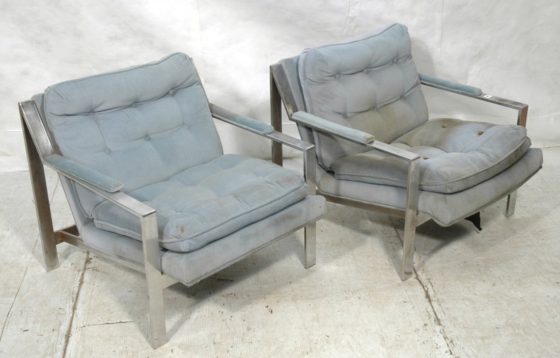 Pr MILO BAUGHMAN Chrome Lounge Chairs.: Pr MILO BAUGHMAN Chrome Lounge Chairs.-- Dimensions: H: 27 inches: W: 29.5 inches: D: 31 inches ---