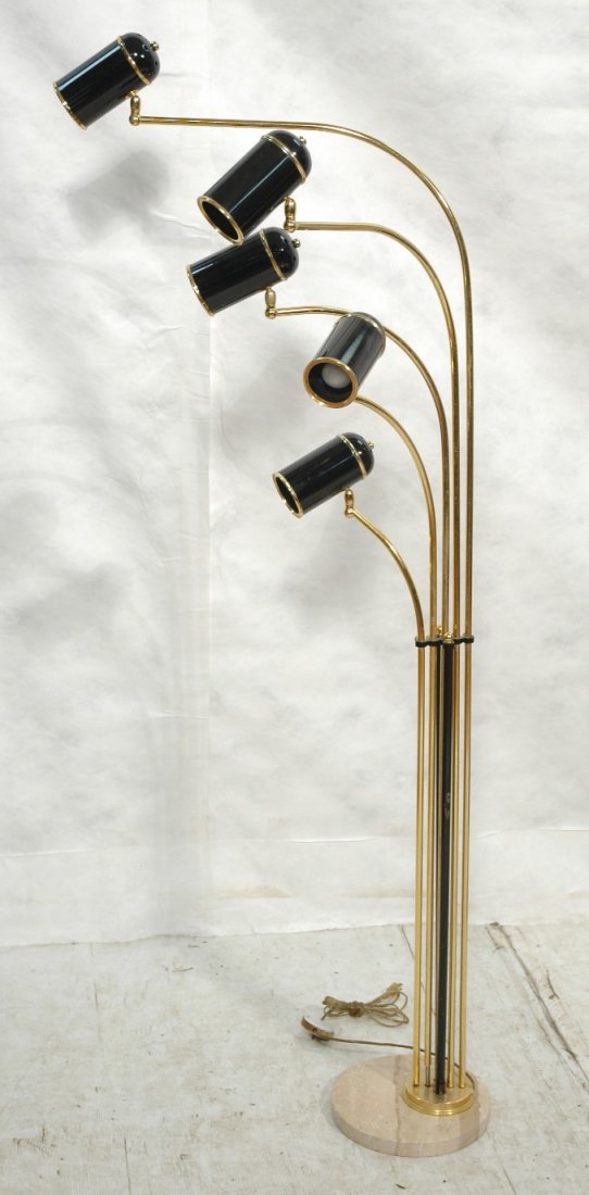 Decorator 5 Arm Floor Lamp. Brass arched arms wit: Decorator 5 Arm Floor Lamp. Brass arched arms with black shades. Travertine base. -- Dimensions: H: 70.5 inches: W: 25.5 inches: D: 12 inches ---