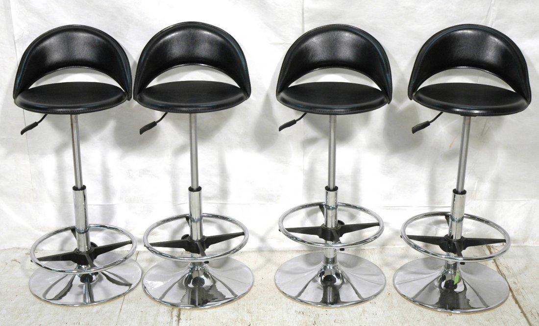 Set 4 Chrome & Black Leather Bar Stools with foot: Set 4 Chrome & Black Leather Bar Stools with footrests. -- Dimensions: H: 37.5 inches: W: 17 inches ---