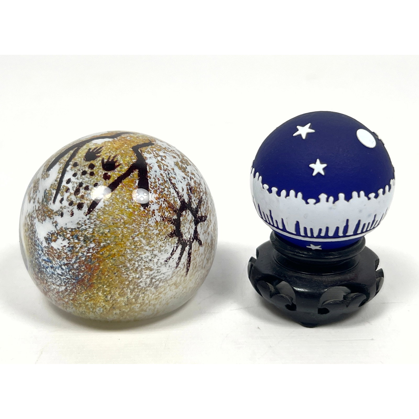 2 Small Paperweight Glass Objects. Petroglyph series by Richard Satava and Celestial Cameo style bal (1 of 12)