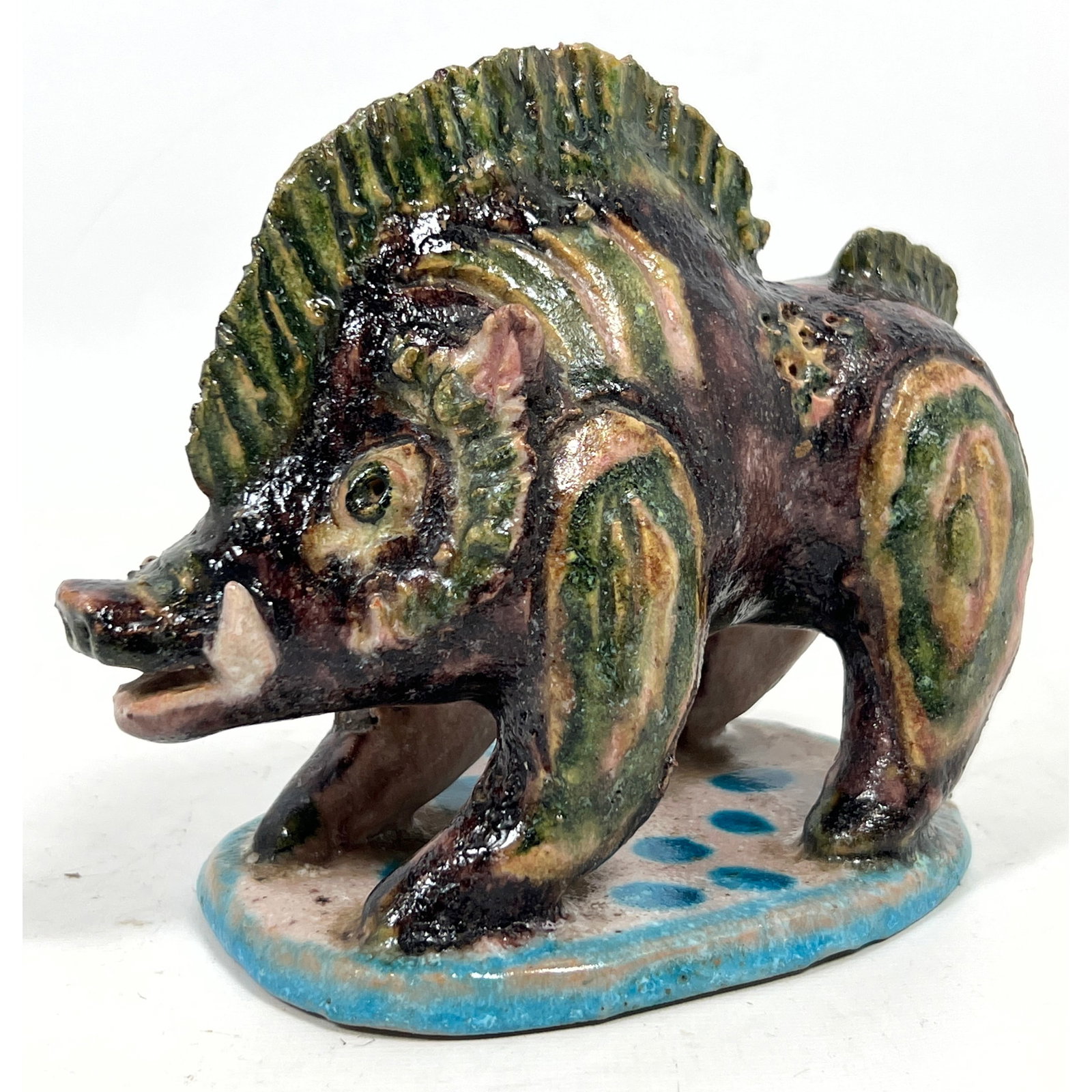 Italian Guido Gambone Glazed Ceramic Boar Sculpture. Signed. Great Glaze. (1 of 8)