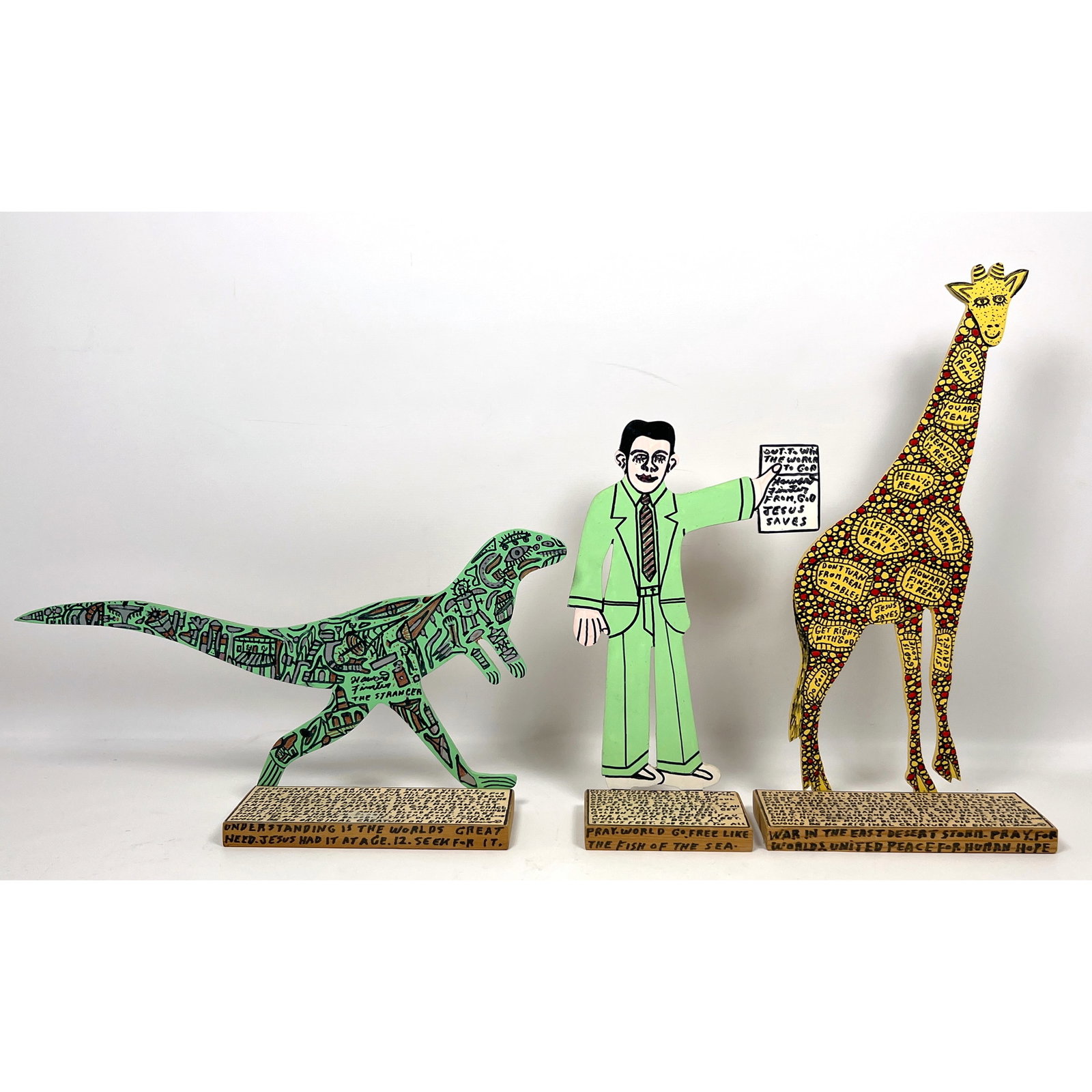 Howard Finster Outsider Artist Painted Plywood Sculptures. Hand Painted. self portrait Jesus saves, (1 of 16)
