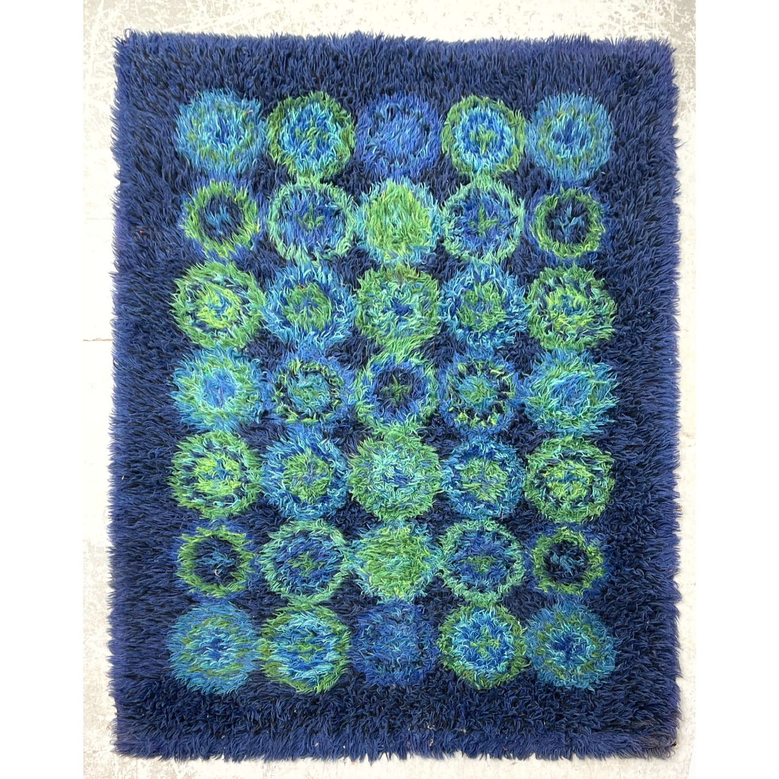 4'6 X 5'10 Danish Rya shag rug carpet. Blue green. (1 of 12)