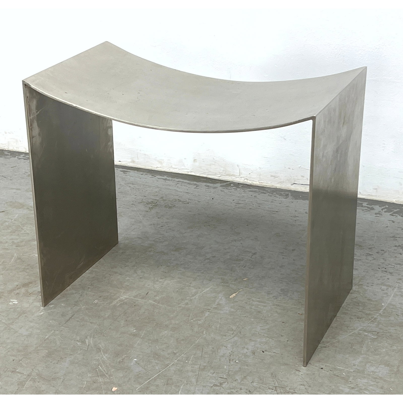 Minimalist Steel Stool. Heavy Gauge Brushed Stainless Steel Sheet Metal Formed into Sleek Clean Lin (1 of 7)