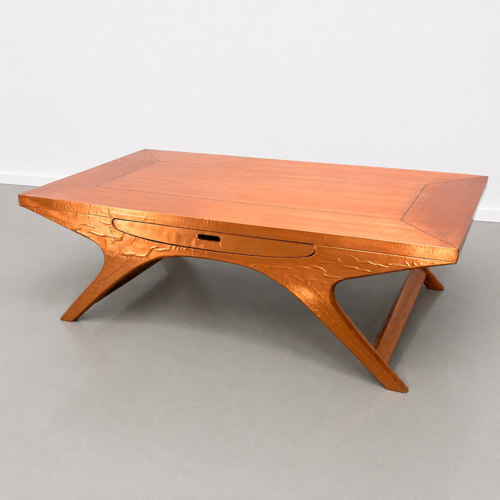 Modernist Design Mid Century Style Copper Clad over Wood Coffee Table with drawer. Decorator. (1 of 10)