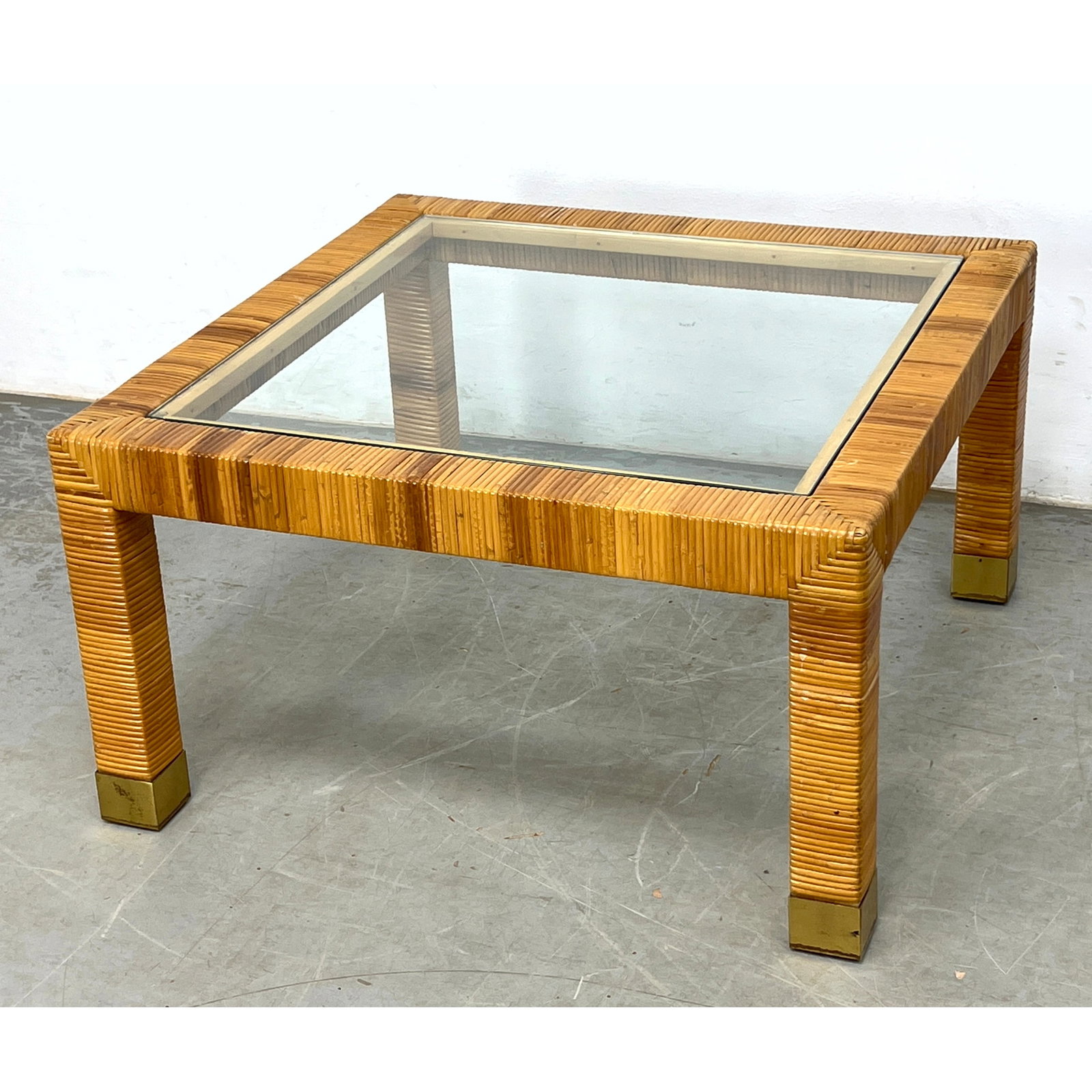 Bielecky Brothers Style Square Rattan Coffee Table with Inset Glass. (1 of 7)