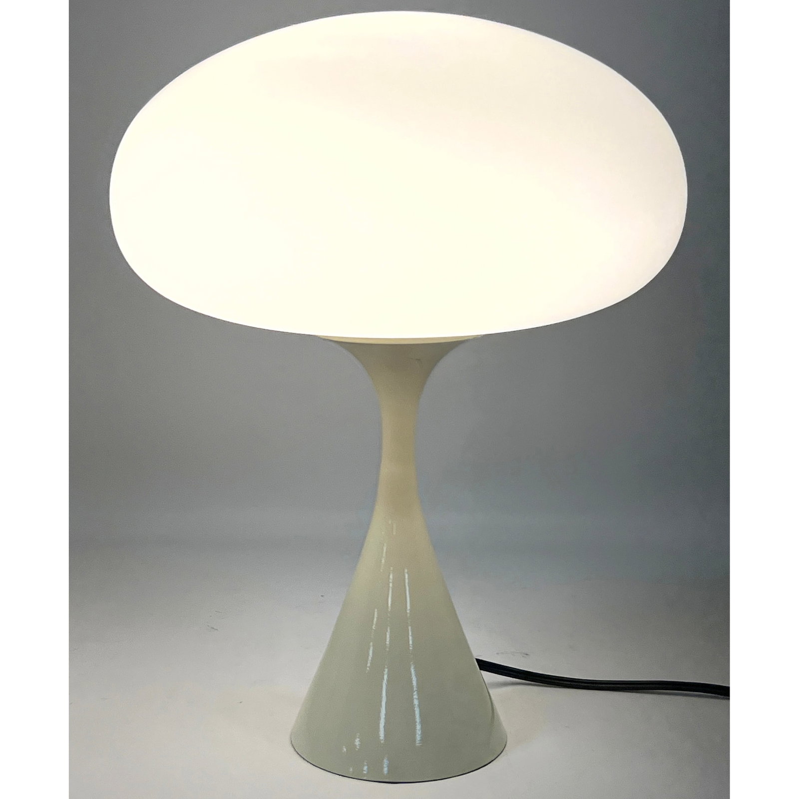 DESIGNLINE White Enameled Base Glass Mushroom Shade Table Lamp. Paper Label. StemLite. Contemporary (1 of 11)