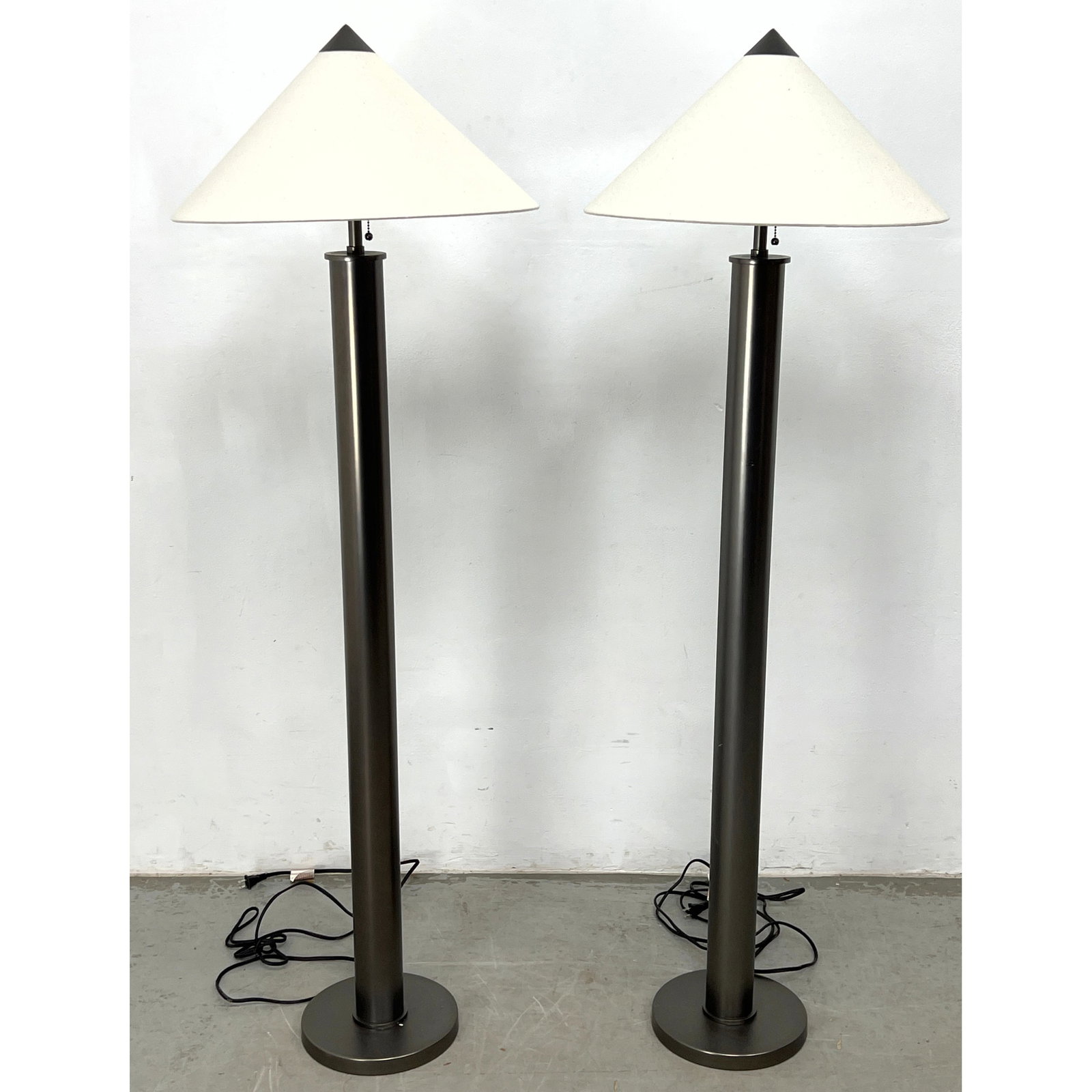 Pair Contemporary Modernist Floor Lamps. Cone Shades. Gun Metal finish. (1 of 12)