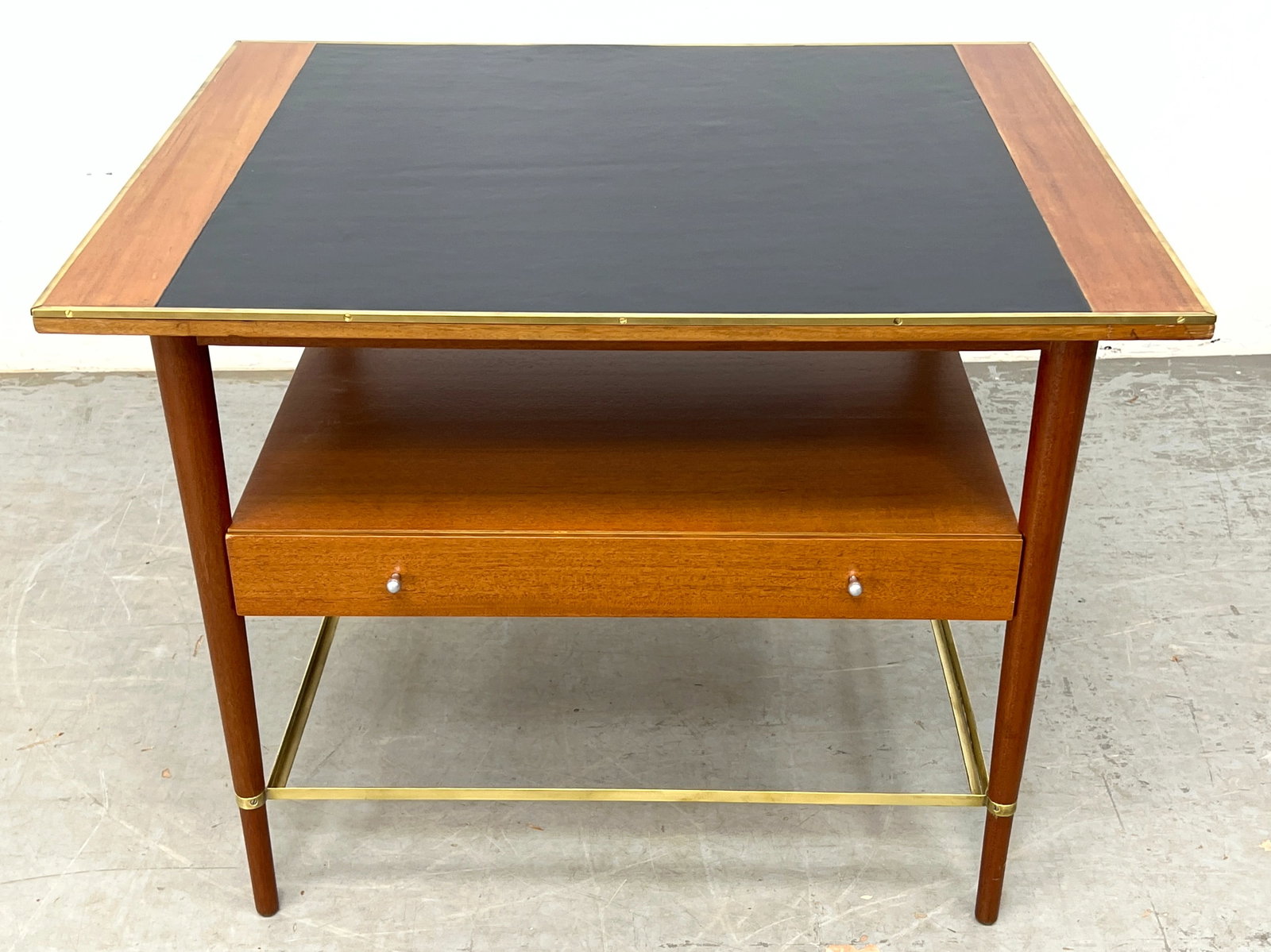 Paul McConn Occasional Table with Single Drawer. Connoisseur Collection. No glass for lower shelf.: Paul McConn Occasional Table with Single Drawer. Connoisseur Collection. No glass for lower shelf. Dimensions: Height: 24.5 inches, Width: 32 inches, Depth: 26 inches. ---