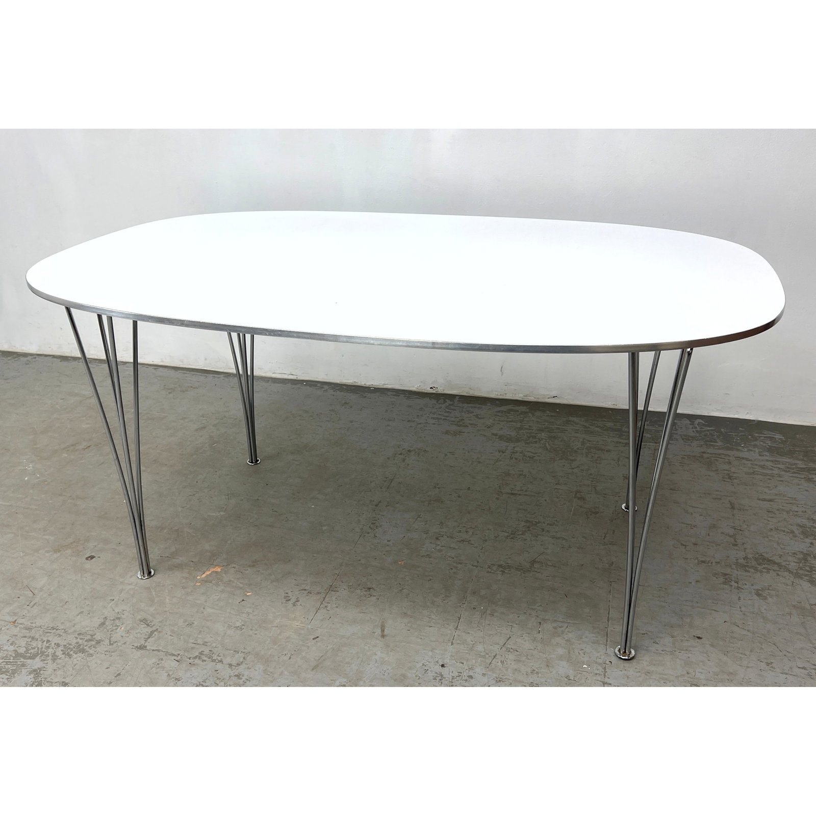 Vintage Bruno Mathsson + Piet Hein Fritz Hansen Ellipse White Laminate Dining Table, Foil Label. Leg (1 of 8)