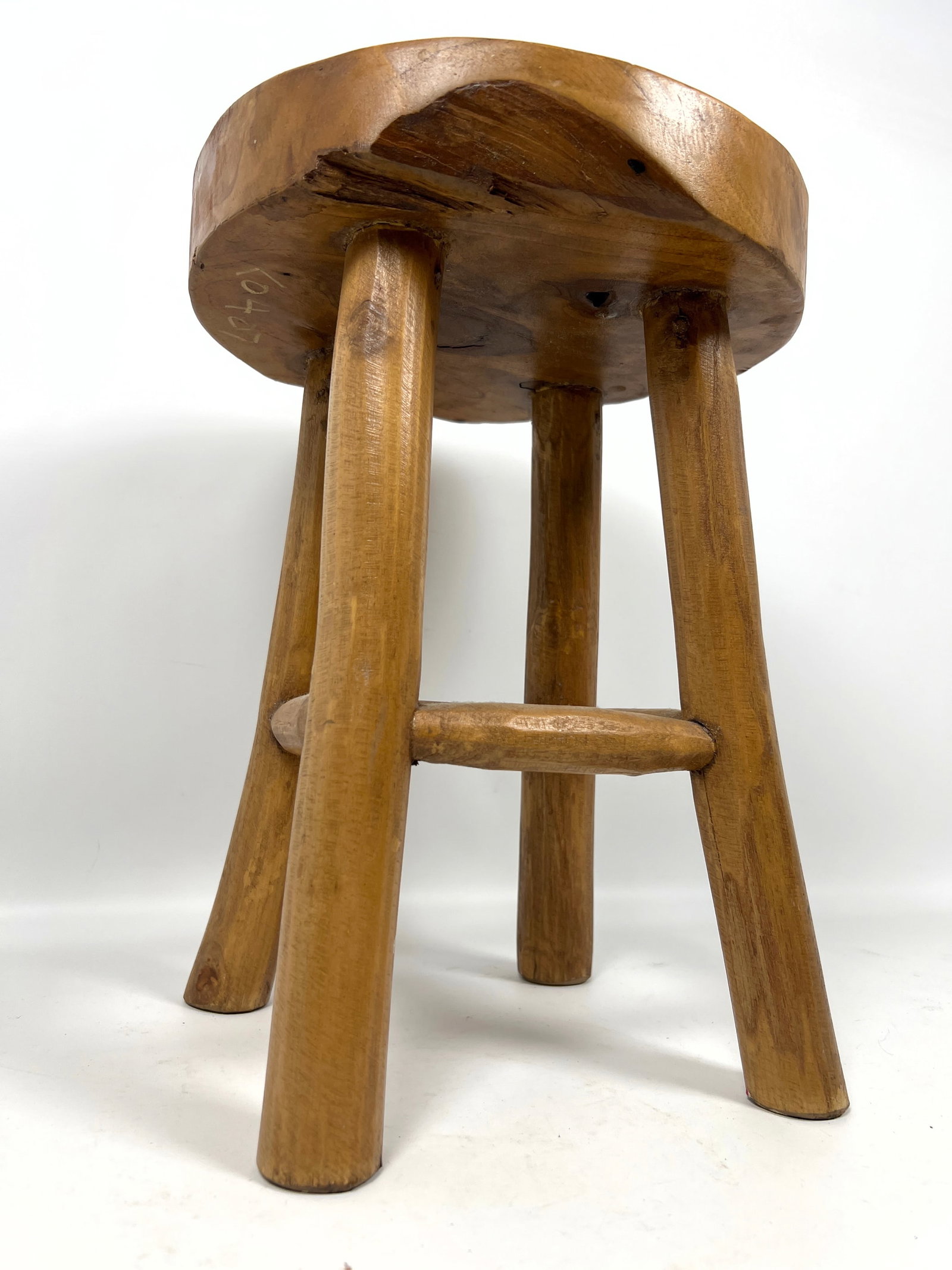 Rustic four-legged stool is constructed from solid teak wood. - 6