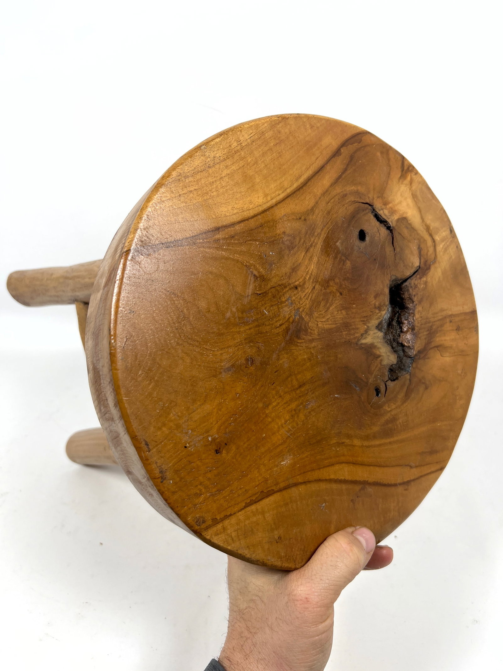 Rustic four-legged stool is constructed from solid teak wood. - 7