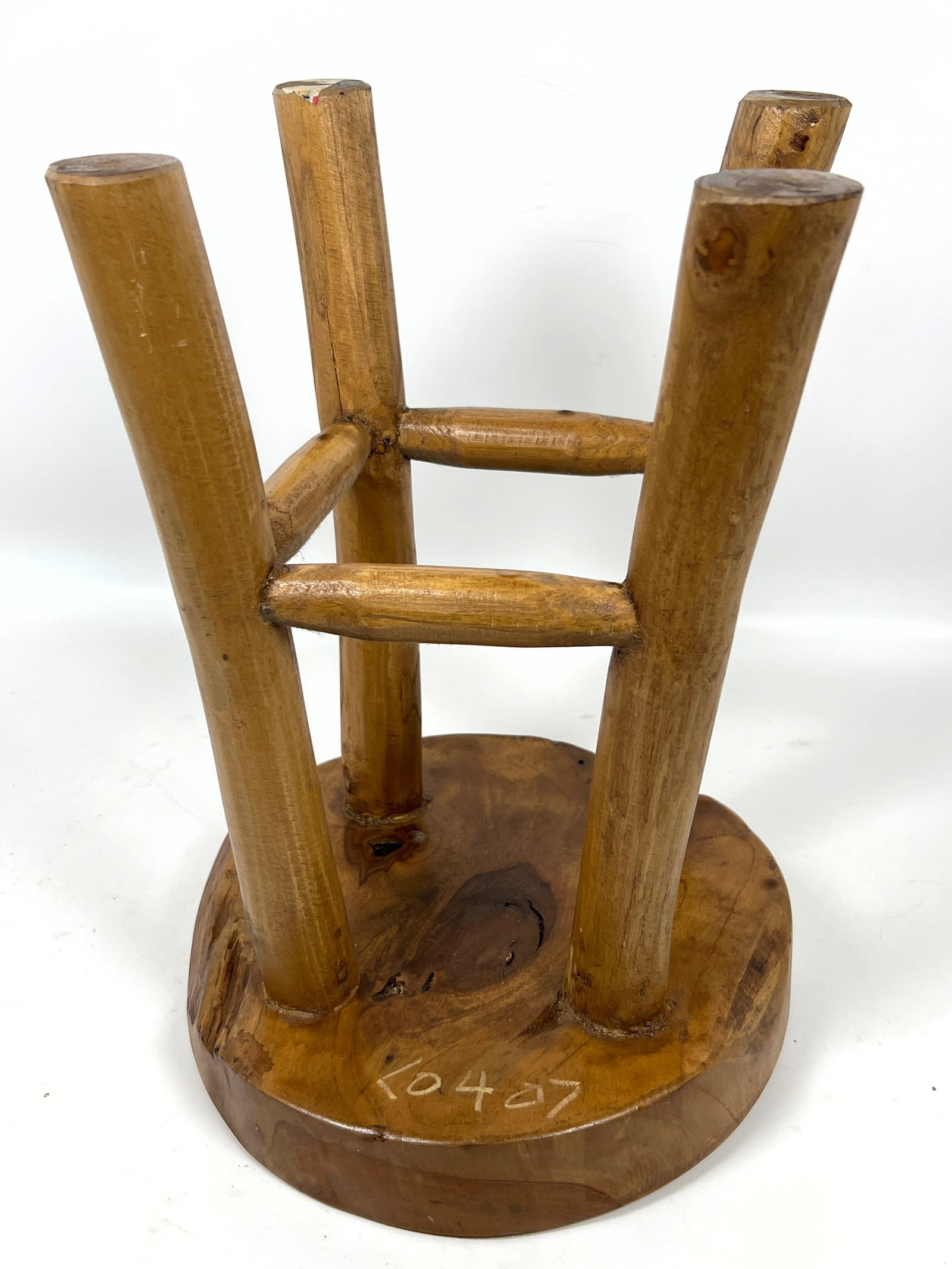 Rustic four-legged stool is constructed from solid teak wood. - 8