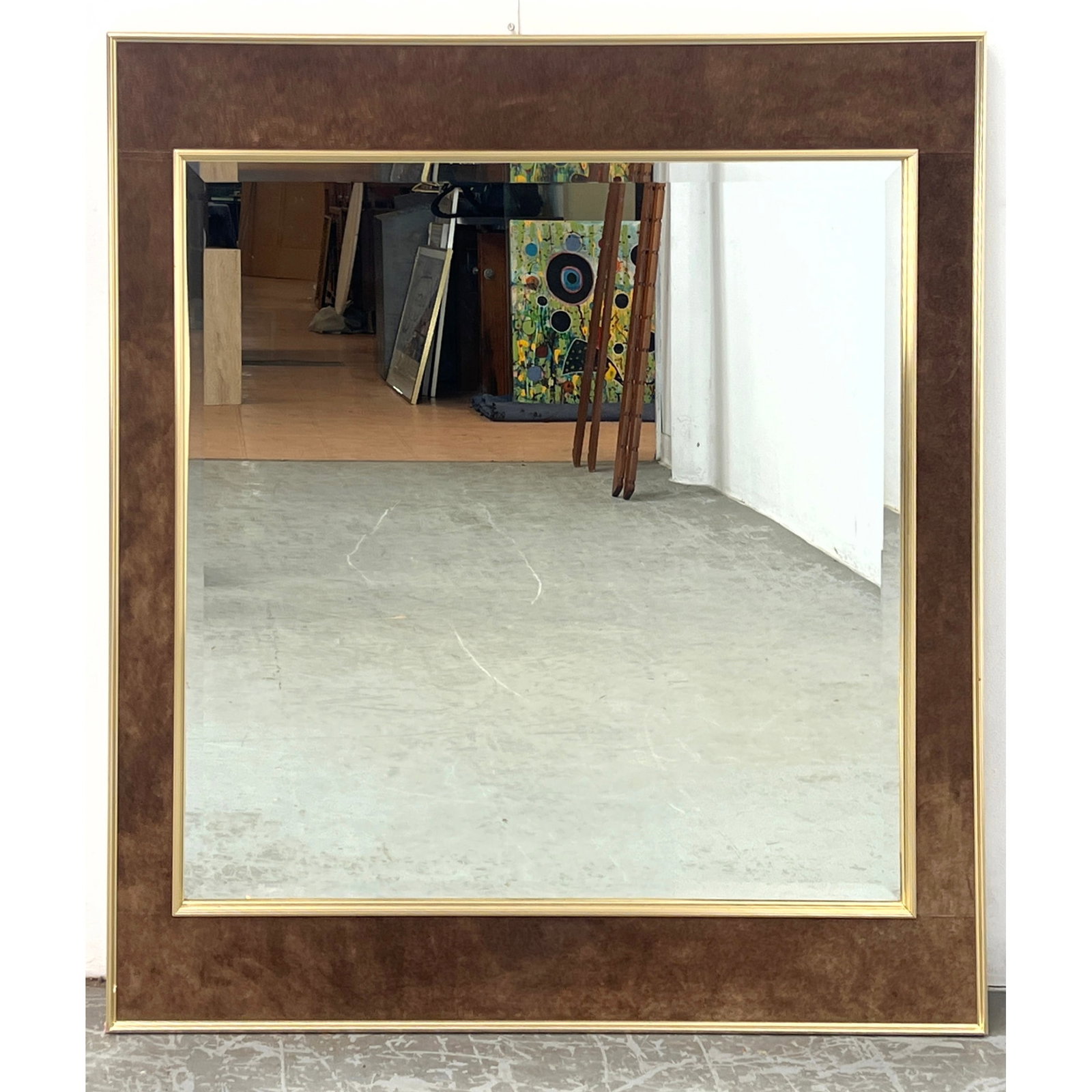 Modernist LaBarge Wall Mirror with Suede frame. (1 of 8)