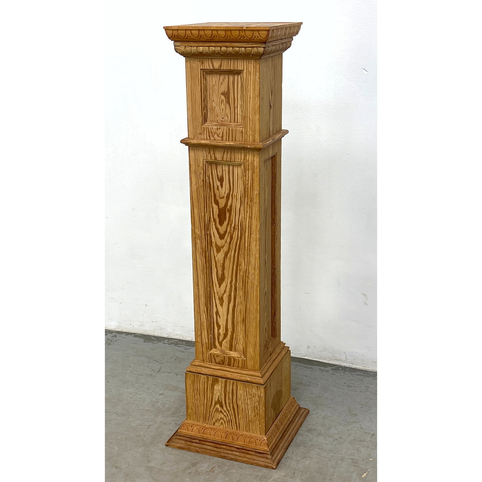 Custom Made Pine Pedestal. Neoclassical Decorator Style: Custom Made Pine Pedestal. Neoclassical Decorator Style Dimensions: Height: 42 inches, Width: 12 inches, Depth: 12 inches. ---