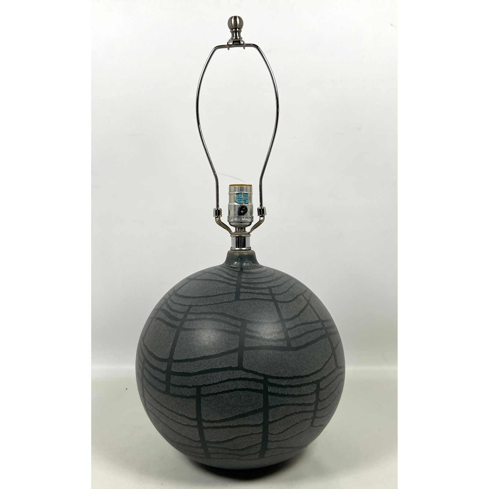 Large Scale Mid Century Modern Italian Pottery Ball Lamp. Spider web design.: Large Scale Mid Century Modern Italian Pottery Ball Lamp. Spider web design. Dimensions: Height: 23 inches, Width: 11 inches, Depth: 11 inches. --- US Packing and Shipping charge: In house shipping av