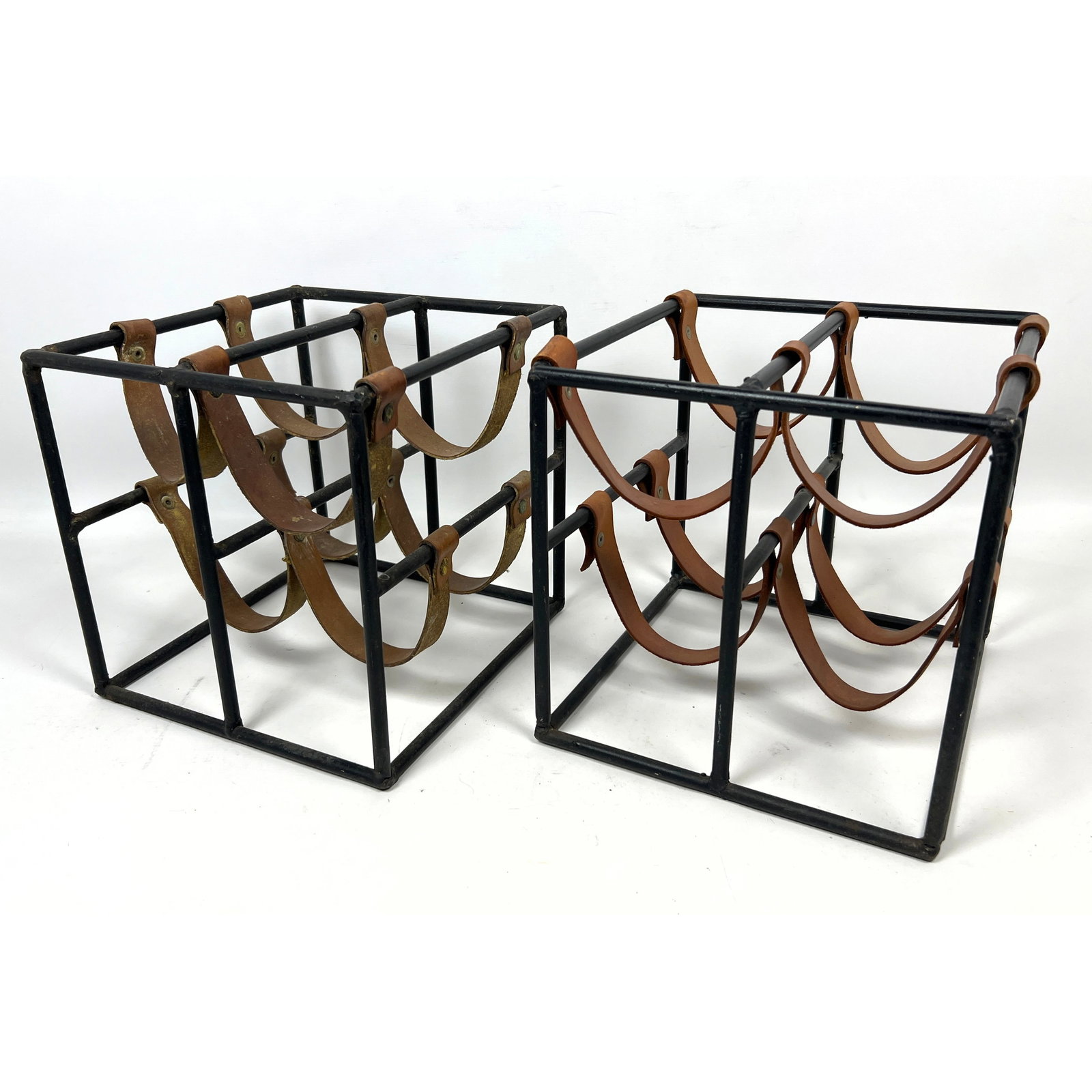 Pair Arthur Umanoff wine Bottle Racks. Iron and Leather. (1 of 10)