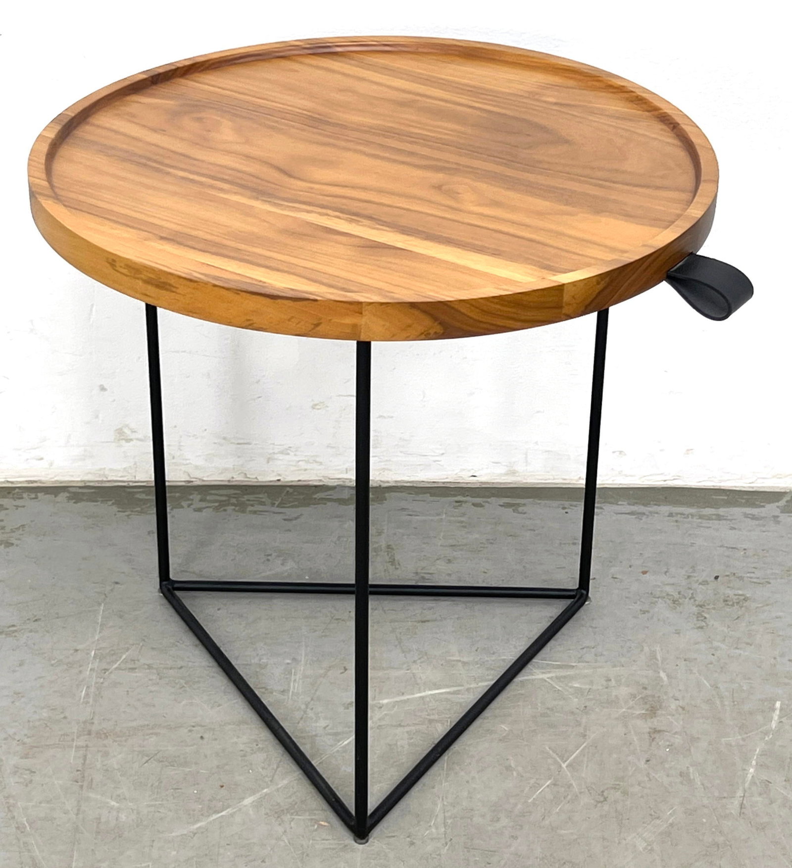 GUS Contemporary Modern Porter End Table drink Stand Side Table. black leather pull handle. label fo (1 of 9)