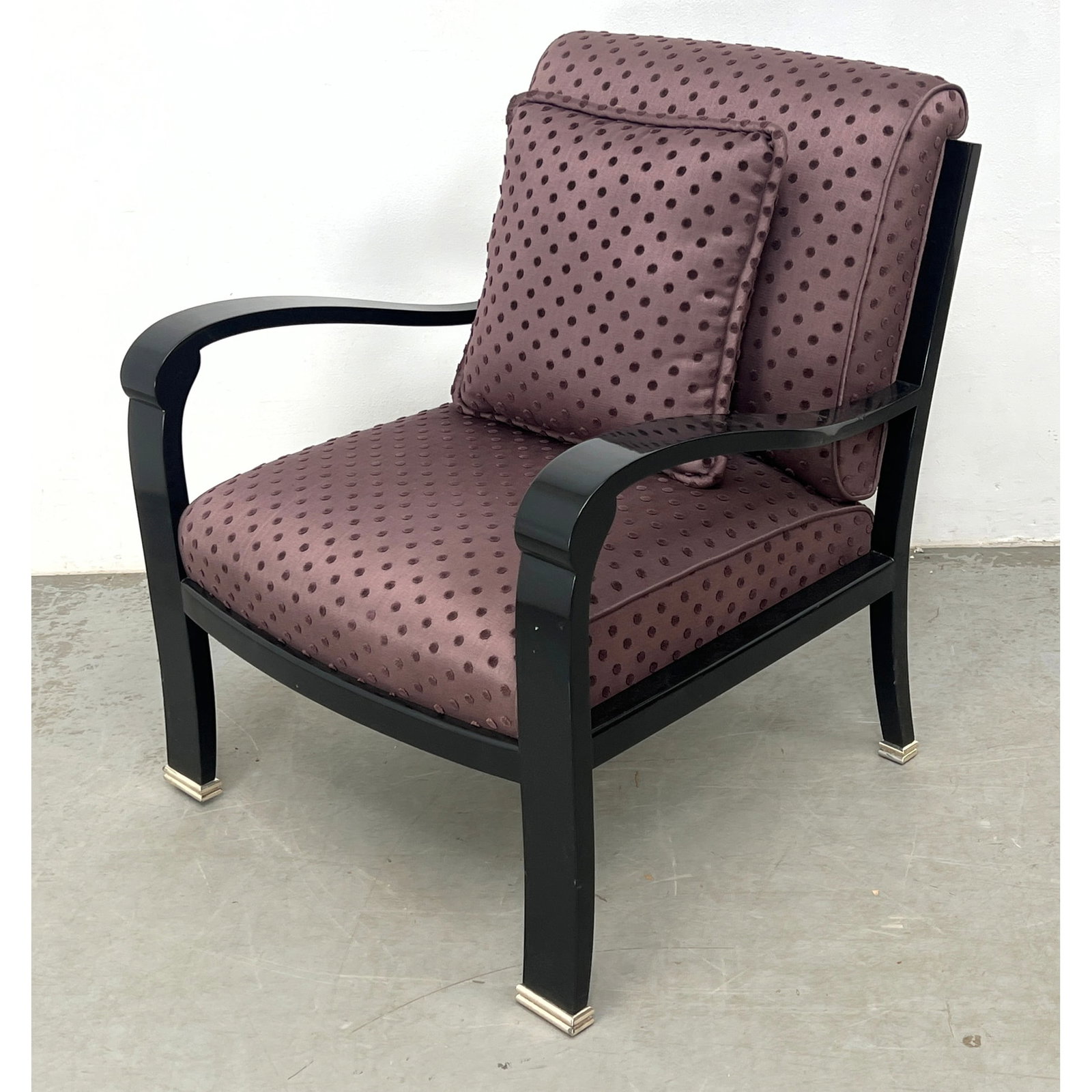 Sally Sirkin Lewis for J. Robert Scott Art Deco Revival Black Lacquer Lounge Armchair: Sally Sirkin Lewis for J. Robert Scott Art Deco Revival Black Lacquer Lounge Armchair Dimensions: Height: 34.5 inches, Width: 29.75 inches, Depth: 33 inches. - Seat Height: 17 inches ---
