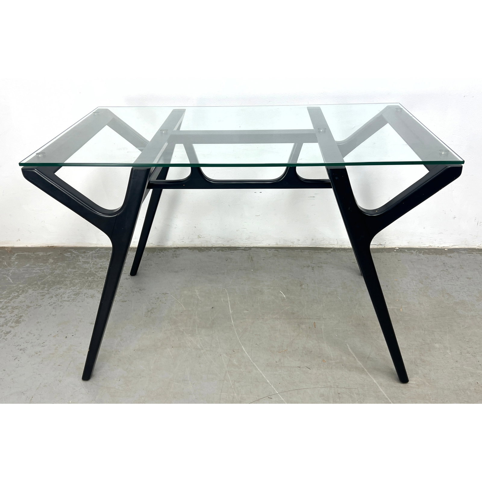 Italian Modernist style Glass Top Dining Table. Ebonized wood base. (1 of 10)