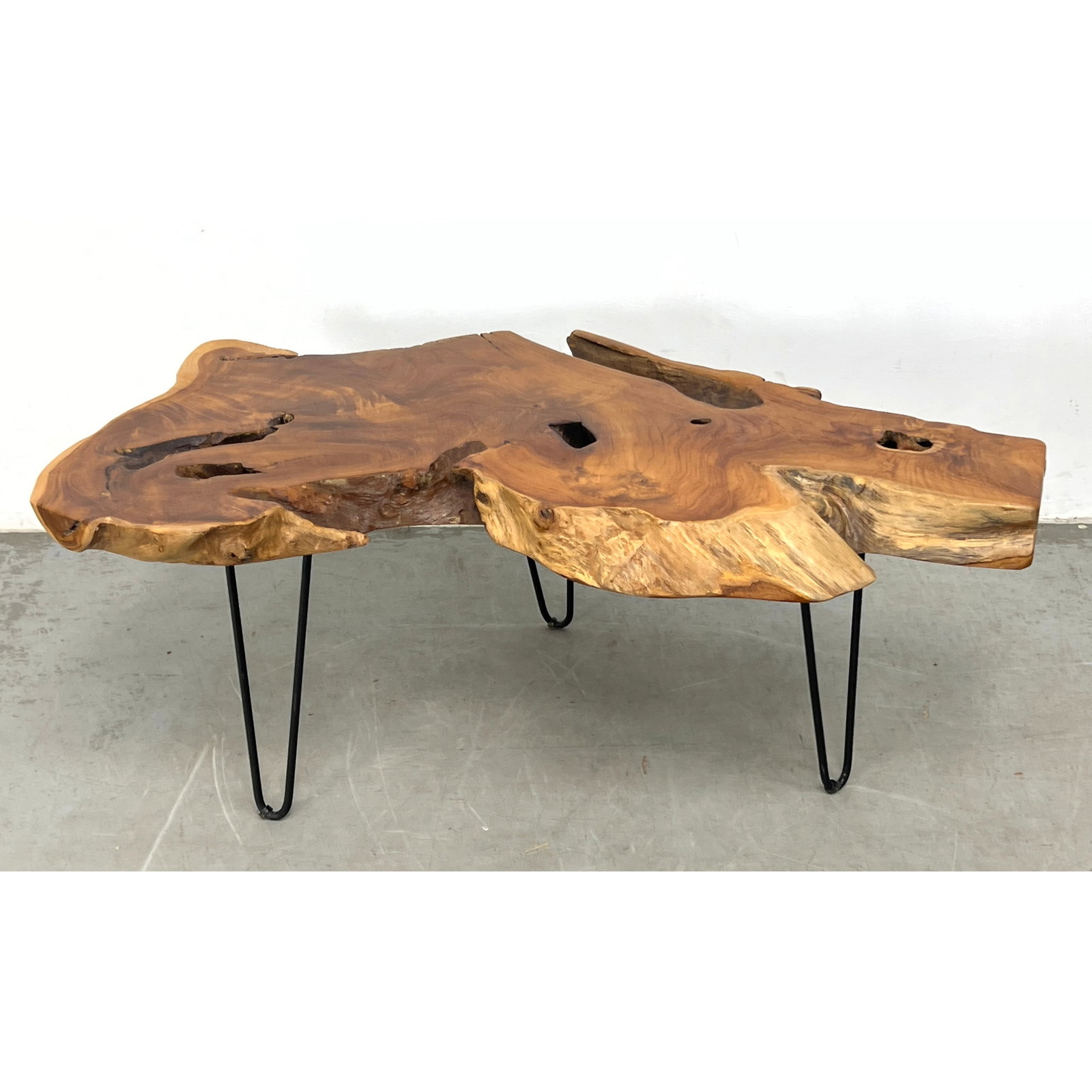 Thick Natural Slab Freeform Coffee Table. Hairpin Iron Legs. (1 of 10)