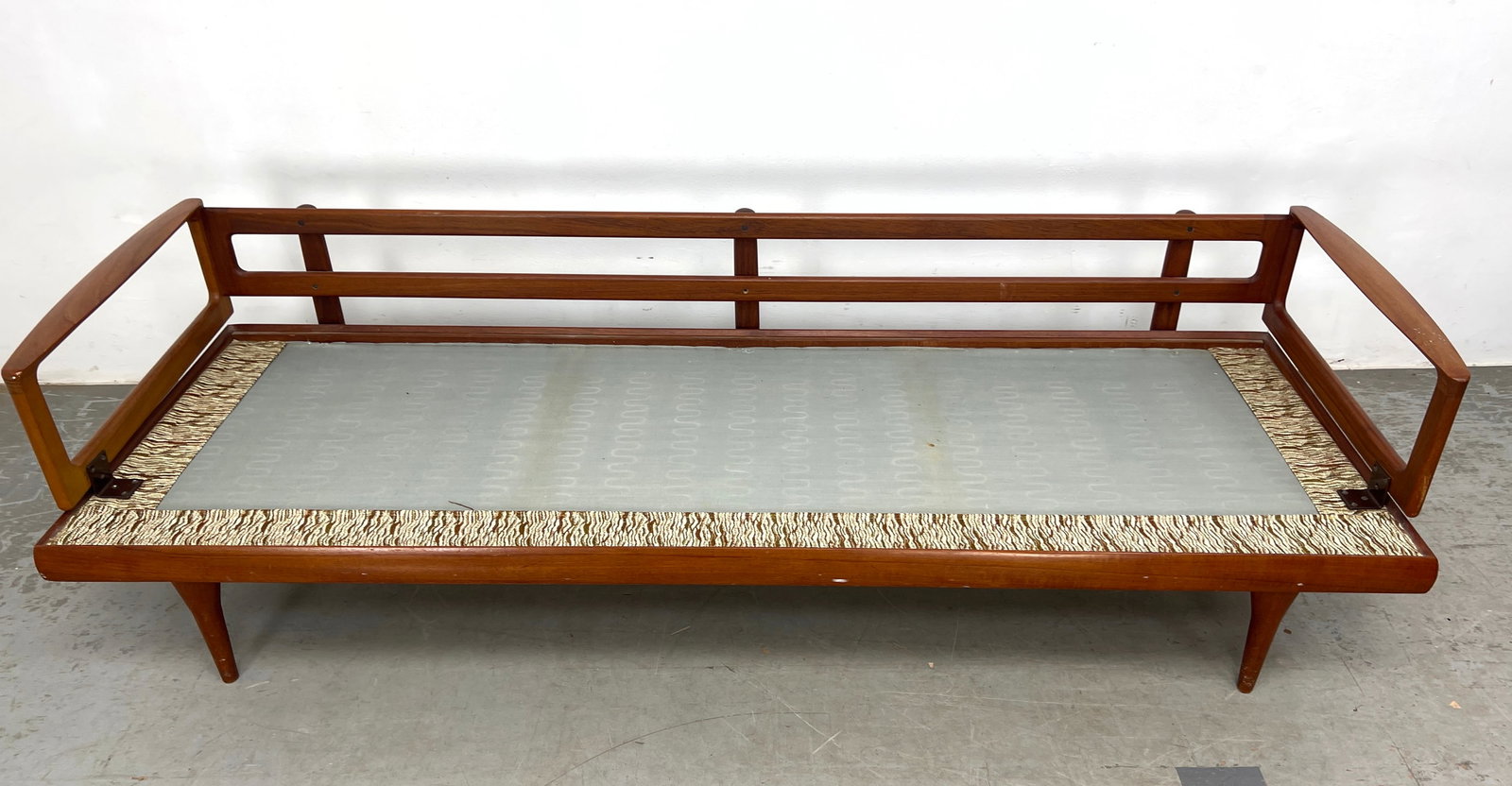 Well Designed Danish Modern Teak Daybed Sofa Couch. Hans Olsen Style. tapered legs and exposed back (1 of 12)