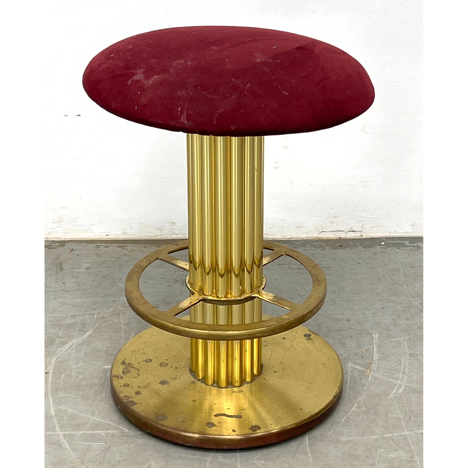 Single Hollywood Regency Brass Bar Stool. Designs for Leisure L.T.D. Fluted Column form with Decorat (1 of 5)