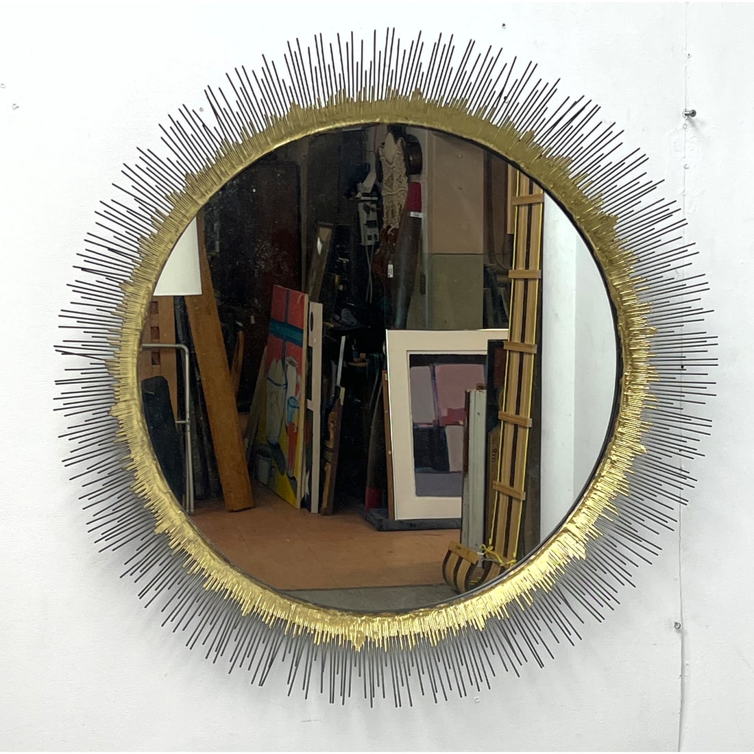 Brutalist Welded Metal Rod Eyelash Wall Mirror. Round Frame. (1 of 6)