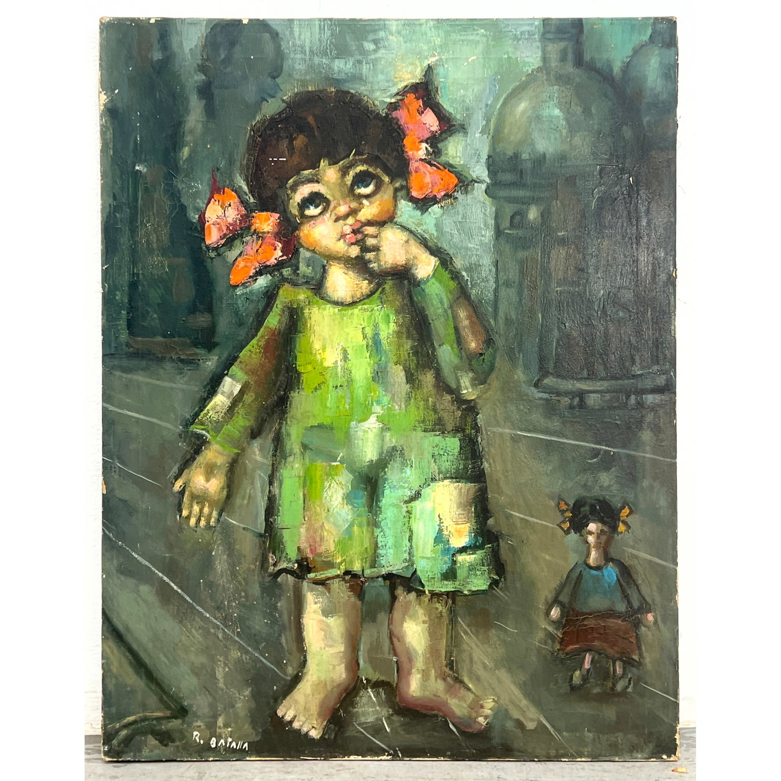 R. BATALLA mid-century modern oil on canvas painting (1 of 10)