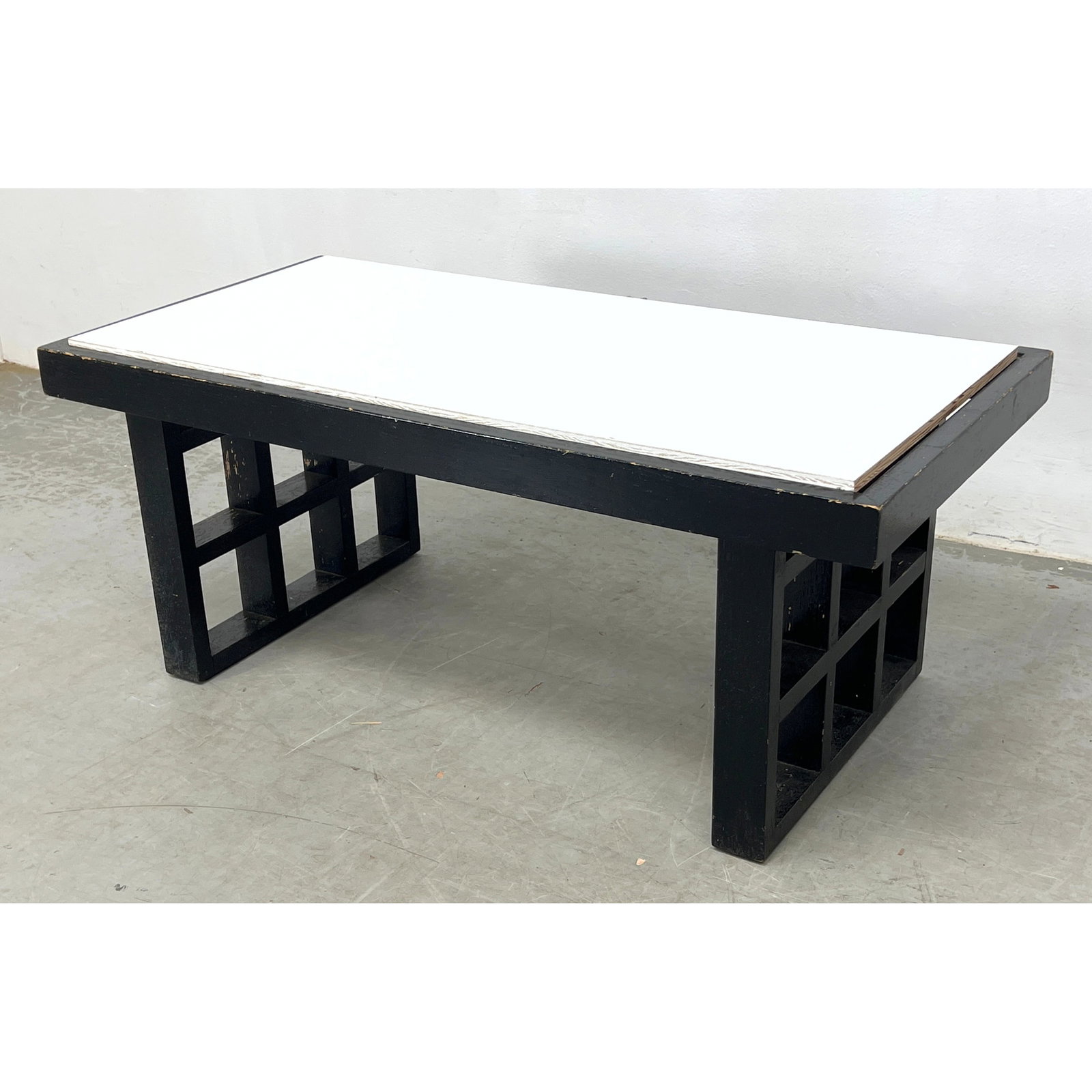 Mid Century Modern modernist coffee table of geometric form. White laminate top. (1 of 8)