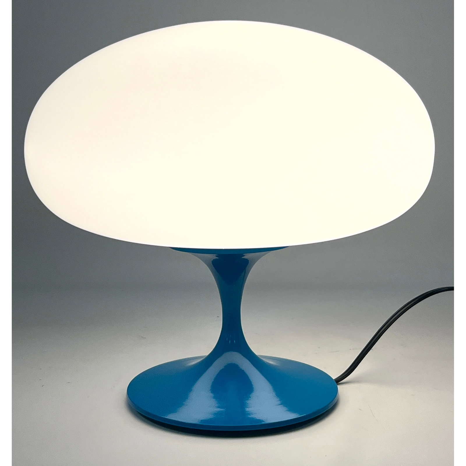 DESIGNLINE Blue Enameled Base Glass Mushroom Shade Table Lamp. Paper Label. StemLite. Contemporary L (1 of 9)
