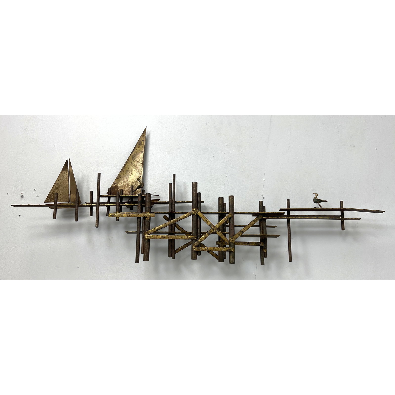 C Jere Sail Boat Wall Sculpture. Brutalist Mixed Metal. (1 of 8)