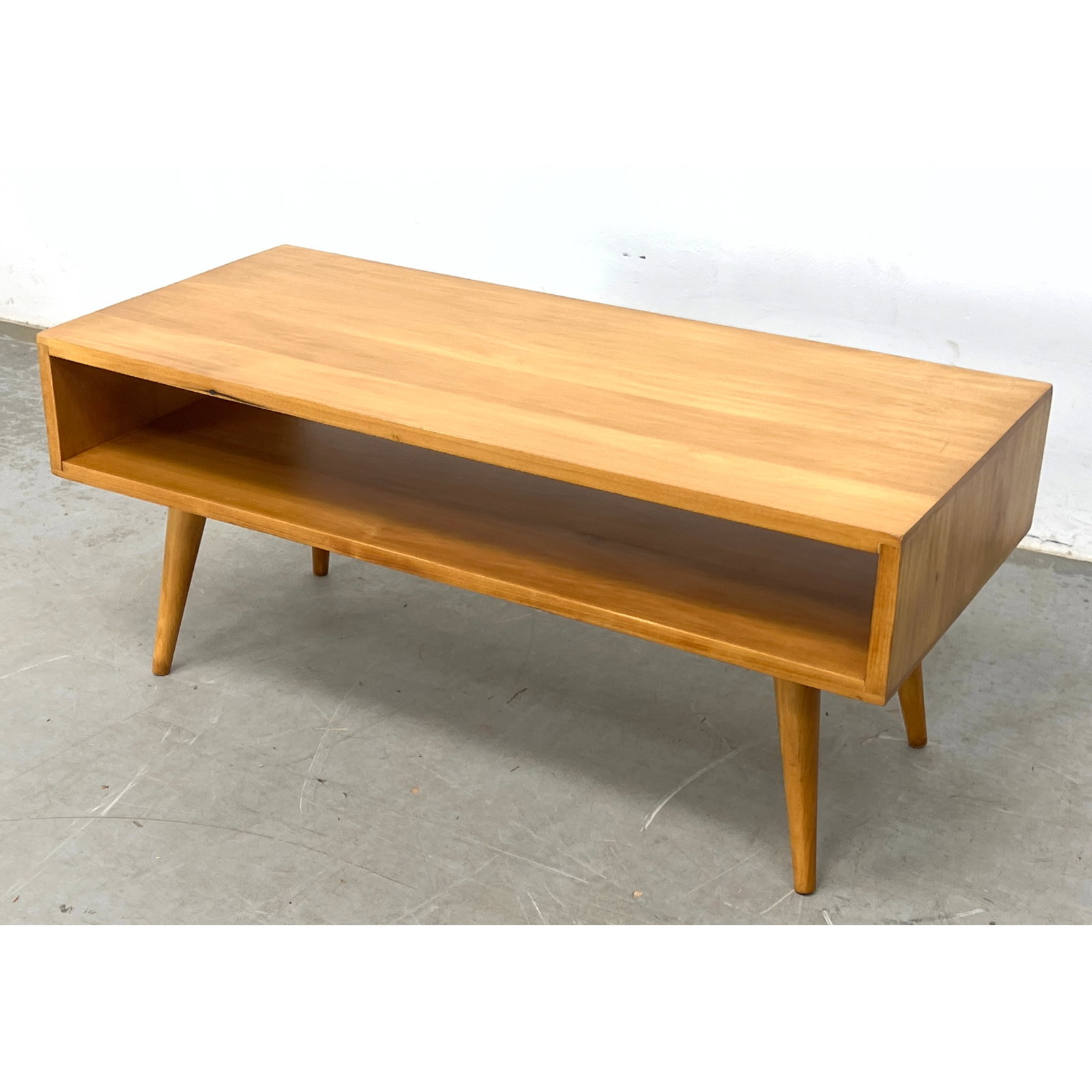 Leslie Diamond mid-century modern coffee table featuring a rectangular box-frame design. Unmarked (1 of 6)