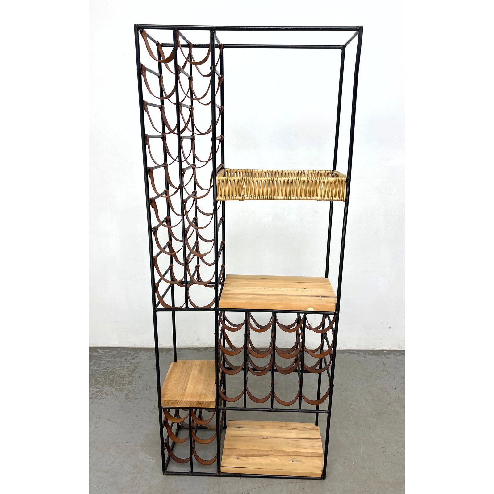 Arthur Umanoff Etagere Wine Display Bar Shelf. Iron Wood and Leather. (1 of 9)