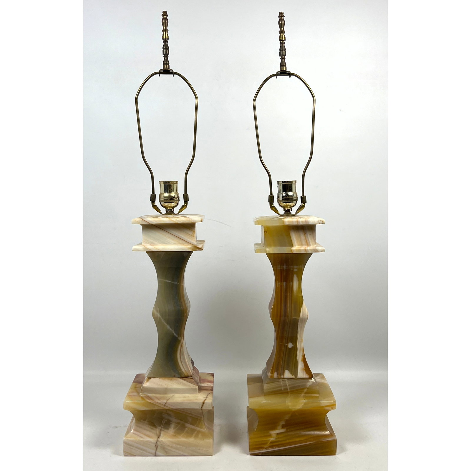 Pair Vintage Multi Color Onyx Table Lamps. Shaped square column form. (1 of 11)