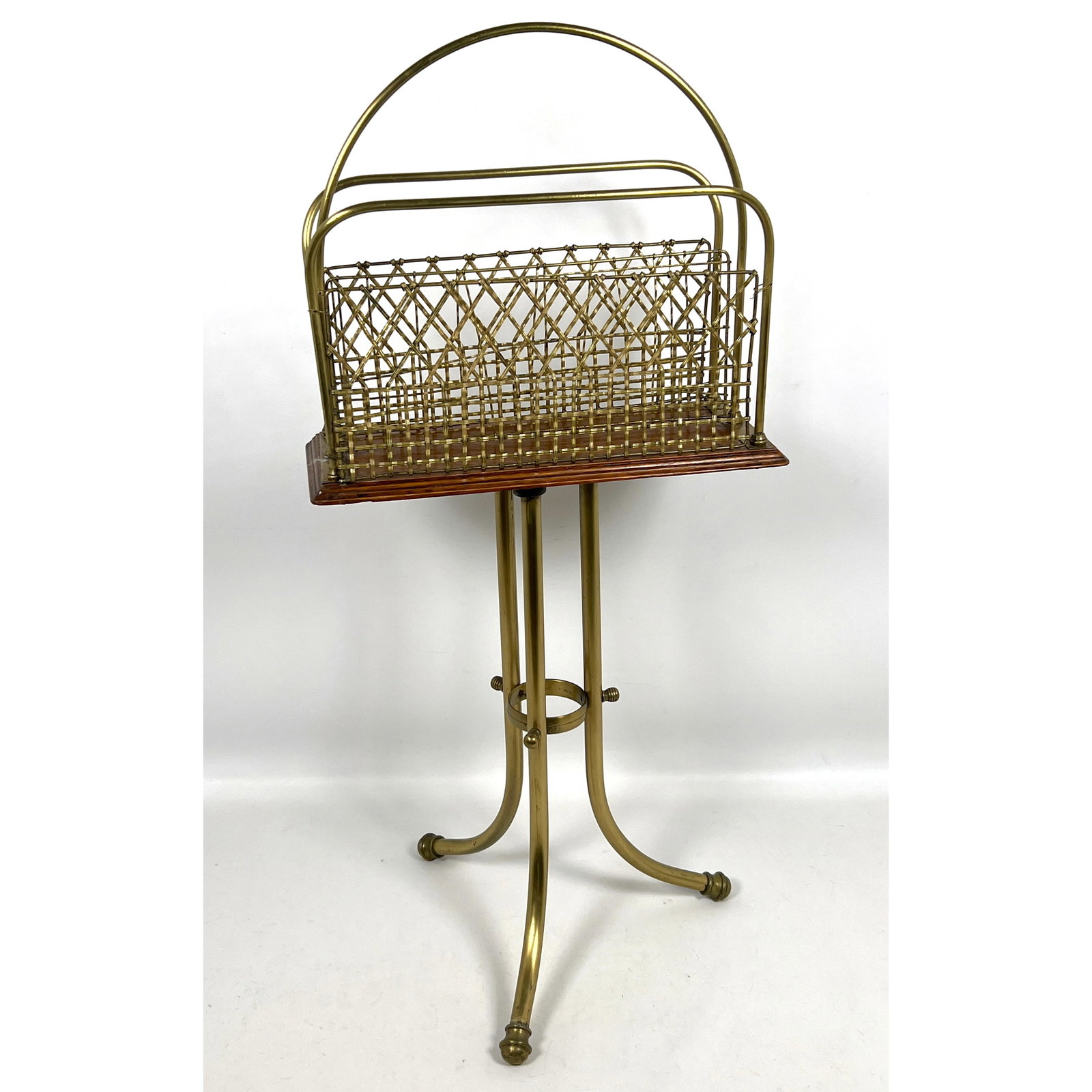 19th Century English Victorian Brass Wood Revolving Magazine Stand (1 of 10)