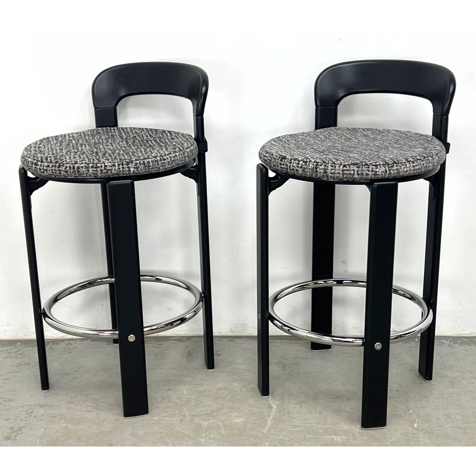 Pair Bruno Rey for Dietiker bar stools. underside of the seat frame and reads: Dietiker SINCE 1873 O (1 of 12)