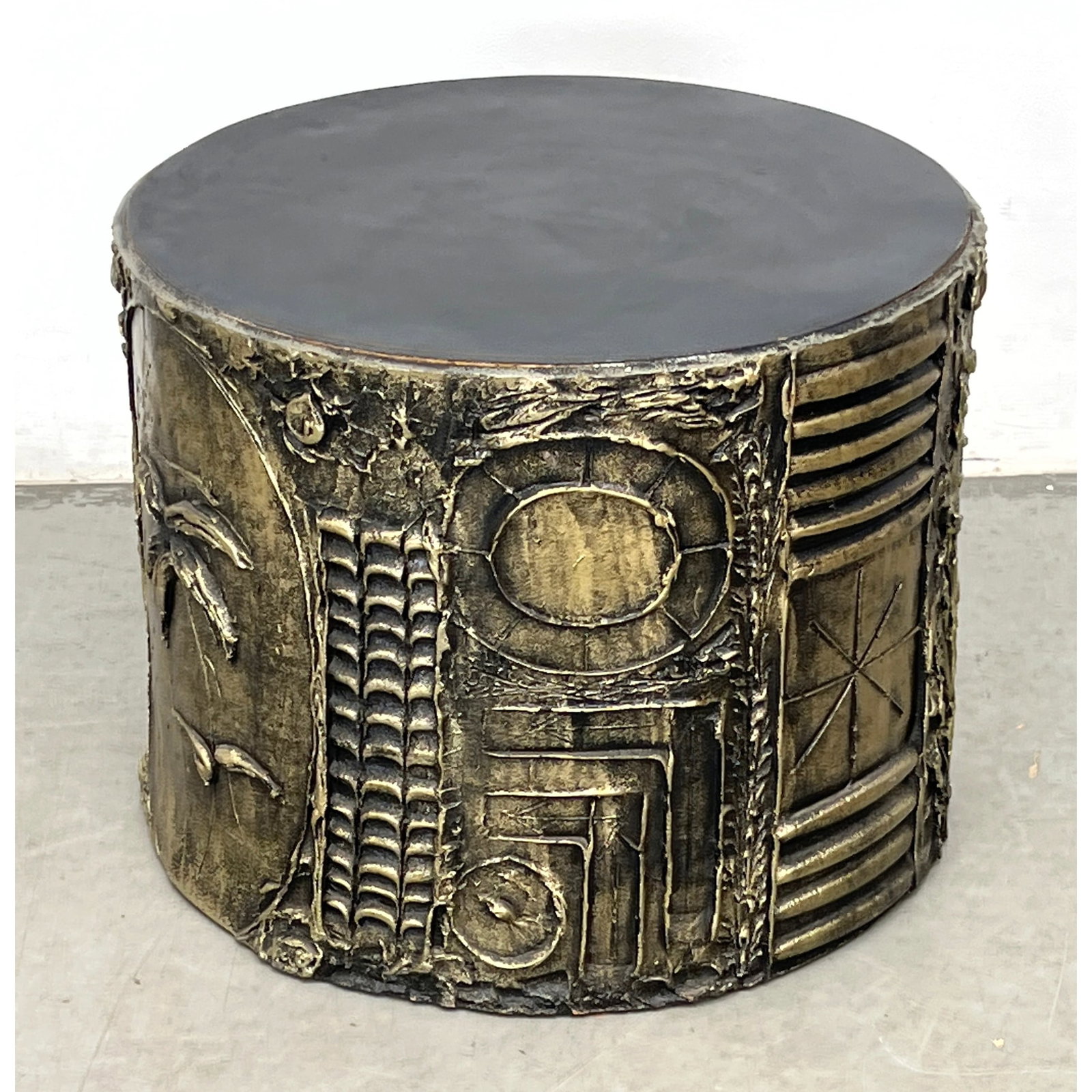 Adrian Pearsall "Goop" Brutalist Side Drum Table. Bronze finish sculptural textured goop. Brutalist (1 of 8)