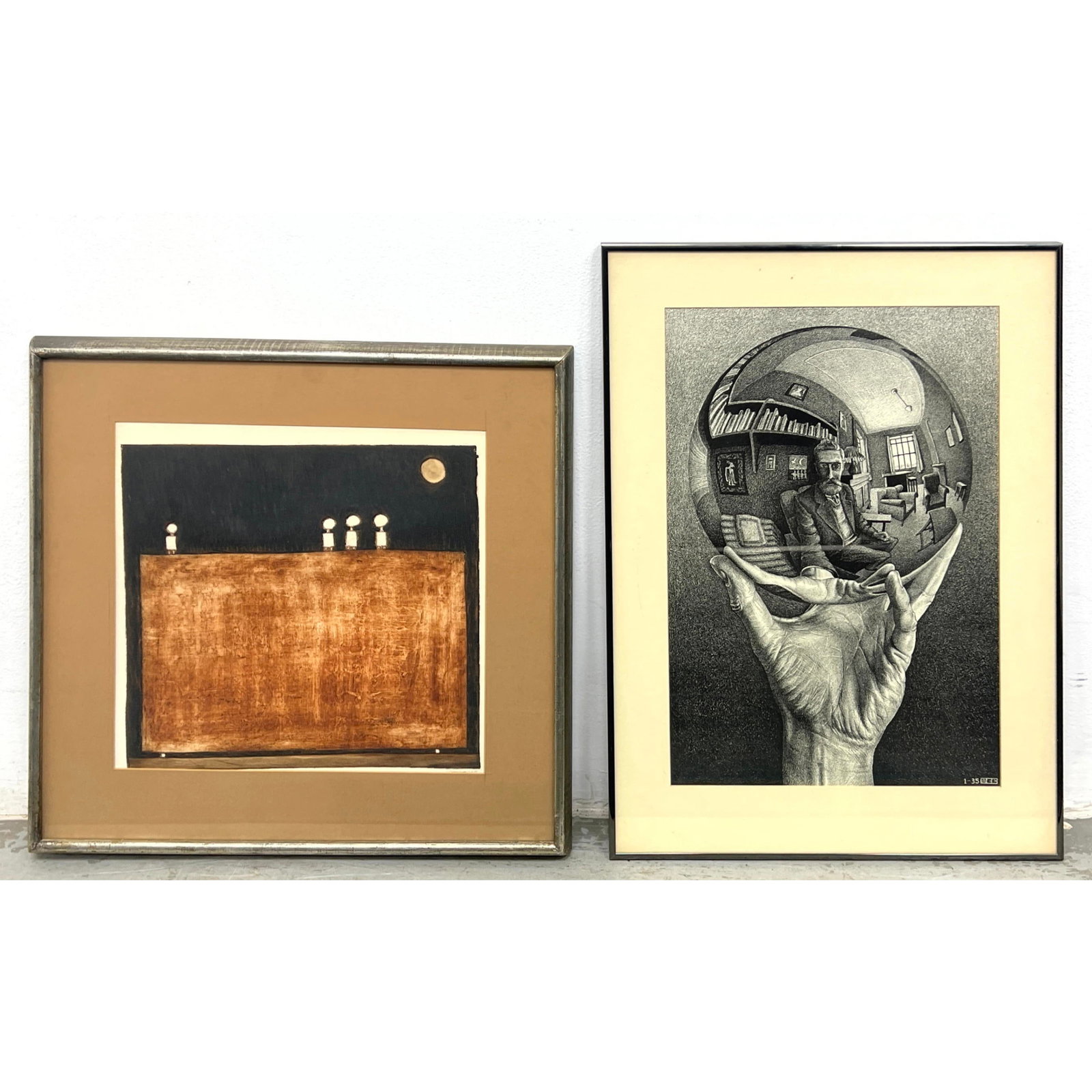 2pcs Modern Art. Minimalist abstract print M.C. Escher titled Hand with Reflecting Sphere, (1 of 11)